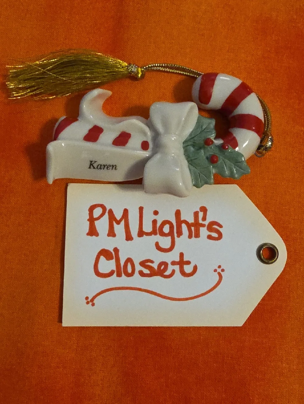 Lenox Ceramic Candy Cane Ornament White Red Personalized Karen